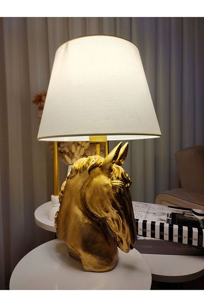 Artceal Decorative Gold Horse Figured White Hat Lampshade Trinket