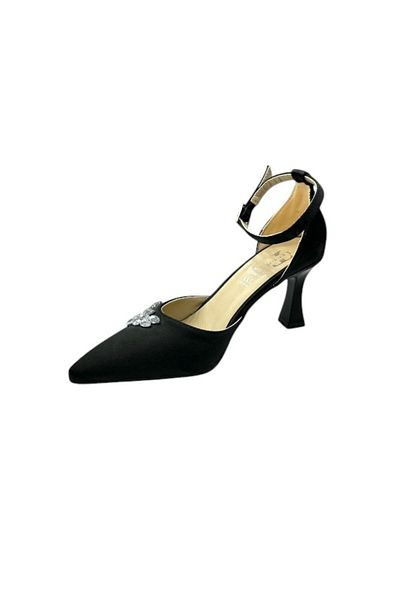 iskarpino Toc calice cu detaliu în piatră (7 cm) Pantofi clasici cu toc pentru femei, negru, satinat, cu vârf ascuțit