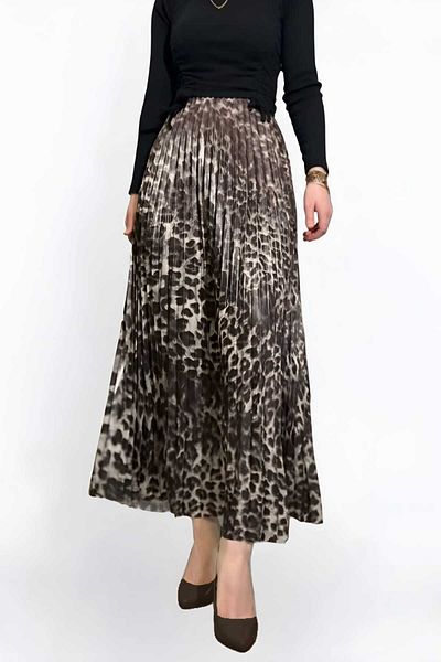 CNG MODA Hijab Pleated Leopard Pattern Skirt
