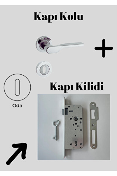 EVEO Rozetli Nikel Lüks 2019 Oda Kapı Kolu Ve Kilit (TAKIM HALİNDEDİR.)