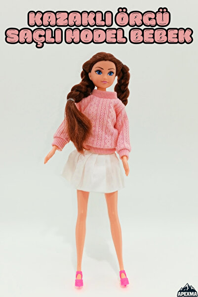 Apexma Oyuncak Kazaklı Örgü Saçlı Model Bebek 29 Cm - Hareketli Eklemli Oyuncak Bebek