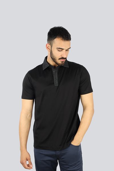 PAUL&SHARK Men's Regular Fit 100% Cotton Black Polo Neck T-Shirt