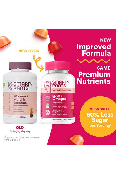 SmartyPants Women's Multivitamin Gummies - Omega 3, Methylfolate, CoQ10, D3, B12, A, K, Zinc, 90ct, Gluten-Free