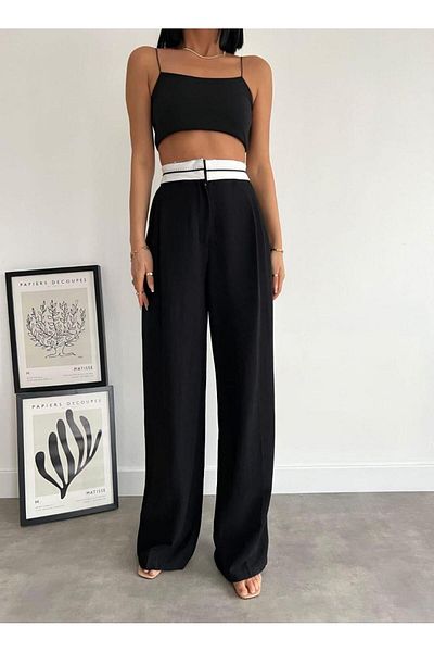 xAsprin Fashion REVERSE STITCH LINEN PANTS BLACK
