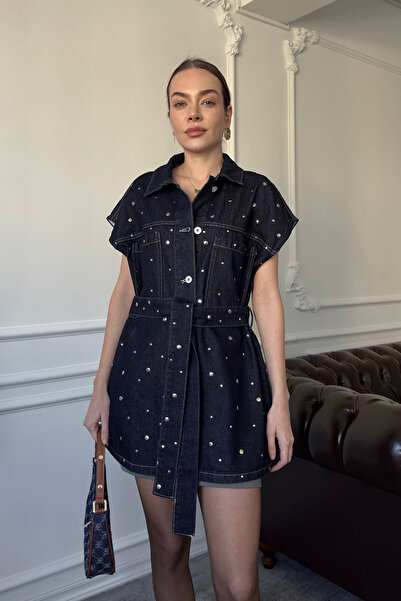 MAGARDE Vestă de jeans spălată cu broderie albastră