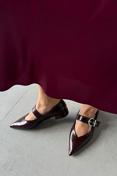 STRASWANS Women's Belt - Detailed with Wrinkled Leather Ballerina Claret Red