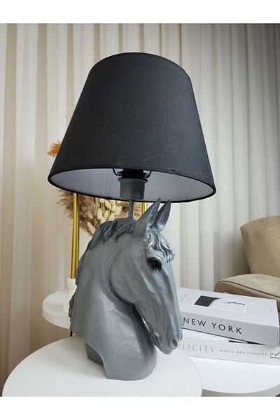 Artceal Decorative Gray Horse Figured Black Hat Lampshade Trinket