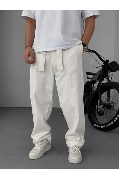 BYBASICMAN بنطال فضفاض بحزام أساسي من إكرو Ke-1006/1011