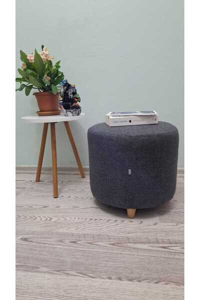 Papuli Ahşap Ayaklı Keten Koyu Gri Yuvarlak Puf&bench Koltuk/tabure