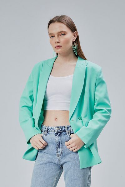 Bolivente Women's Loose Cut Lined Woven Blazer Jacket