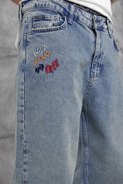 NOMARC Blugi largi cu broderie Cth albastru