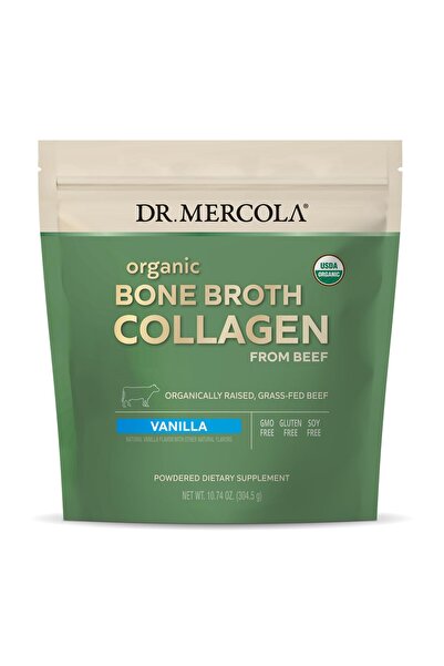 Dr Mercola Organic Bone Broth Collagen Powder - Vanilla, 30 Servings, Supports Bone & Joint, USDA Organic