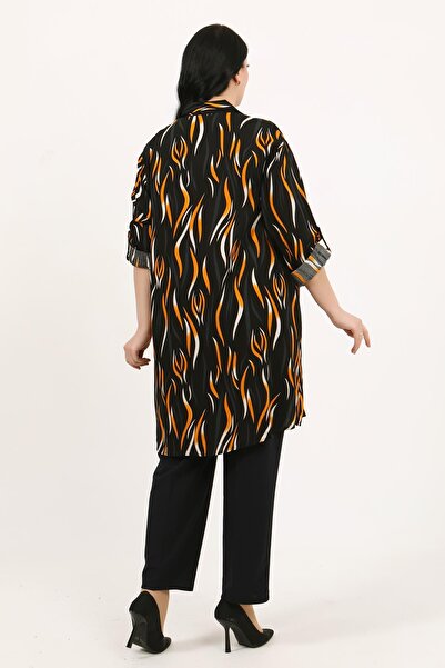 By Alba Collection Women's Brick Patterned Cotton Viscose Large Size Tunic