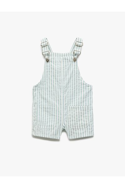 Koton Adjustable Strap Square Neck Striped Salopette Jumpsuit