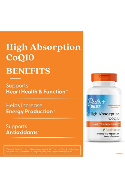 Doctor's Best High Absorption CoQ10 with BioPerine, Vegan, Gluten-Free, 100 mg, 60 Caps
