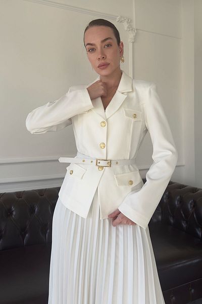 MAGARDE Designer Suit with Pleated Skirt - White