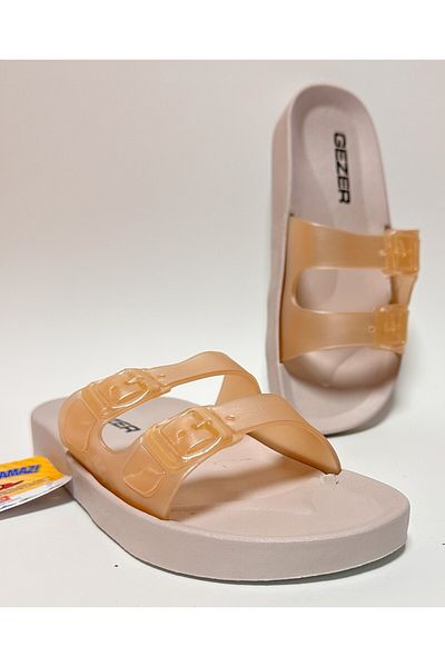 GEZER Non-Slip Anatomic Sole Powder Double Band Without Buckle Women's Home Street Guest and Wet Floor Slippers