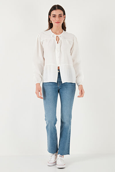 Lela Cămașă cu mâneci cu balon supradimensionate, cu guler legat 6772618