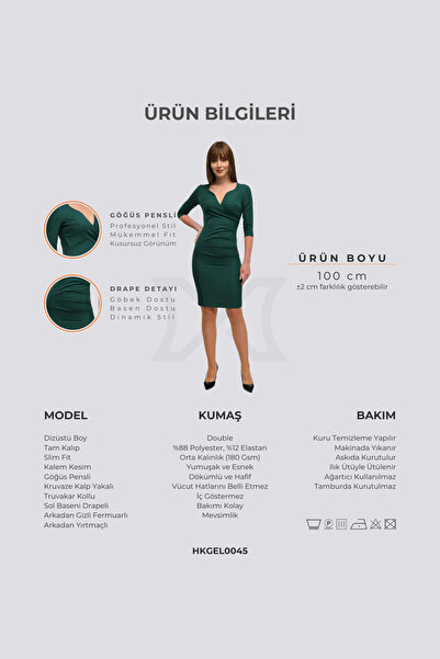 HOX'S Αννα |   Φόρεμα με μολύβι Laptop με διπλό στήθος γιακάς με μανίκια τριών τετάρτων - Πράσινο