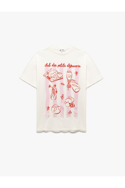 Koton Cotton Crew Neck Short Sleeve Relaxed Cut Printed T-Shirt