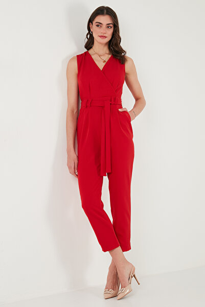 Lela Slim Fit Straight Leg Double Breasted Collar Belted Jumpsuit Jumpsuit 6783626