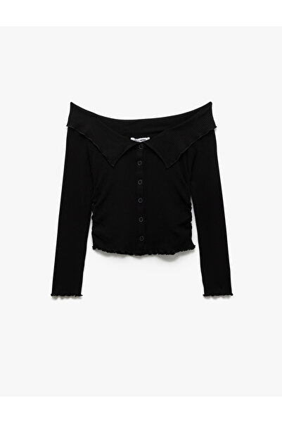 Koton Μακρυμάνικο μπλουζάκι από βισκόζη με κουμπιά από βισκόζη