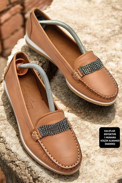 ISPARTALILAR 195 Comfortable Flexible Sole Daily 100% Genuine Leather Women's Ballerina Shoes Soft Women's Leather Shoes