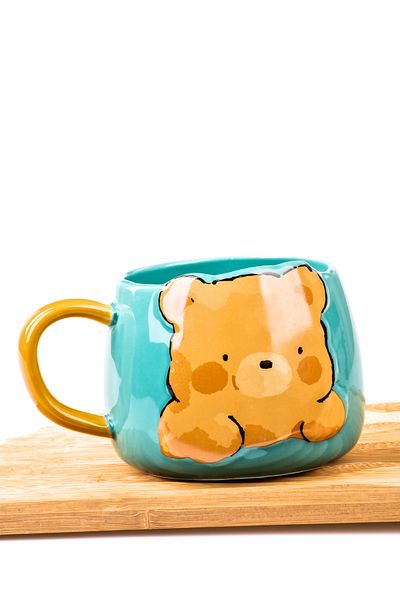 MUKKO HOME Cute Bear Embossed Porcelain Mug - 350 Ml, Hand Decor Painting, Stylish and Durable Mug
