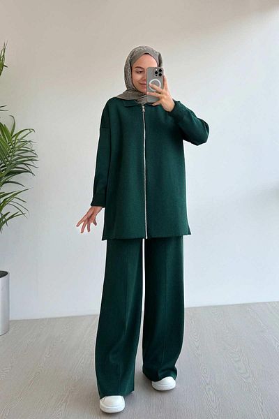 Ka Hijab Emerald Zippered Basic Double Mercerized Suit