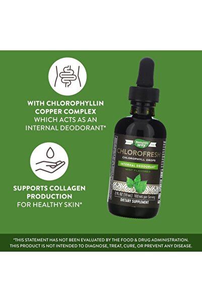 Nature's Way Chlorofresh Liquid Chlorophyll Drops, Mint Flavor, Internal Deodorant, Detox Support, 2 Fl. Oz.