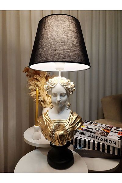 Artceal Decorative Gold Gilded White Ophelia Sculpture Black Hat Lampshade Figurine