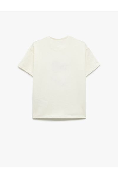 Koton Embroidery Detail Crew Neck Short Sleeve Cotton T-Shirt