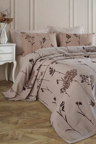 Enlora Home Desenli Pike Seti Tek Kişilik Efil Kahve (Pike+Yastık Kılıfı)