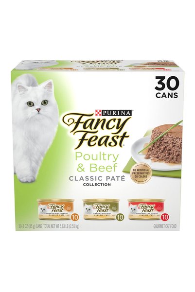 Fancy Feast Poultry & Beef Feast Grain-Free Cat Food Variety Pack - 30x3oz Cans