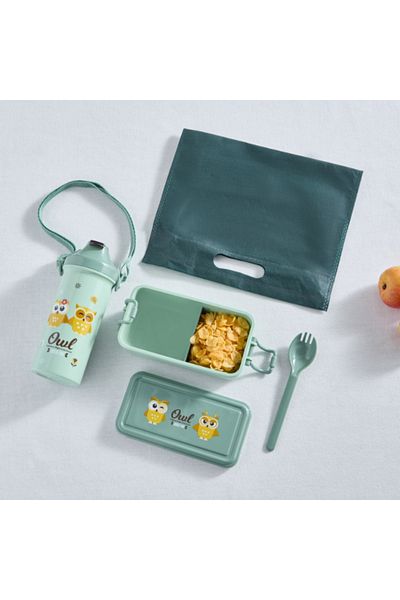 Home Box Neo Owl Lunch Box and Bottle Set with Spork 500 ml
