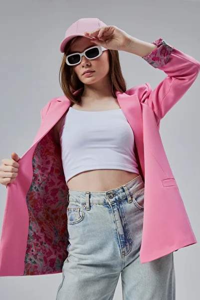 Bolivente Women's Double Breasted Lapel Sleeve Fold Detail Regular Padded Blazer Jacket