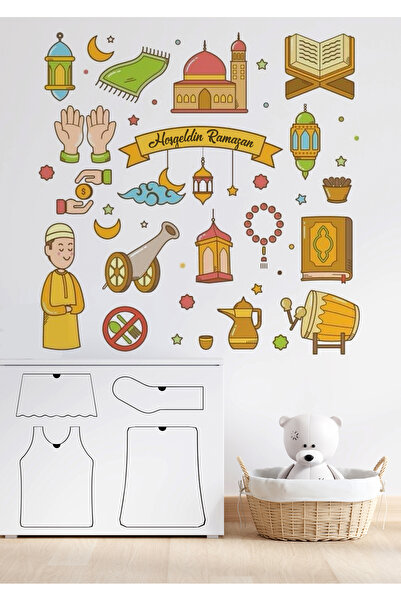 WALLHUMAN Hoşgeldin Ramazan Bayramı Yapışkanlı Sticker Duvar Cam Dolap Çıkart...