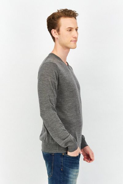 CELIO Men V-neck Long Sleeve Heather Sweatshirts, Grey