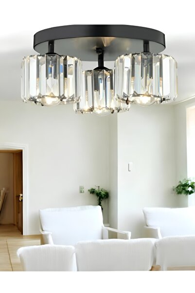 burenze Modern Tasarım Kristal Taşlı Tavana Sıfır Üçlü Avize Salon Oturma Oda...