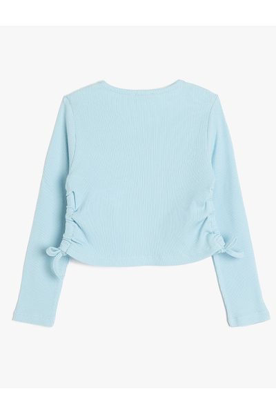 Koton Tricou Crop Mâneci lungi Decolteu Crew Gâtul lateral încolăcit Fundă Imprimată Bumbac