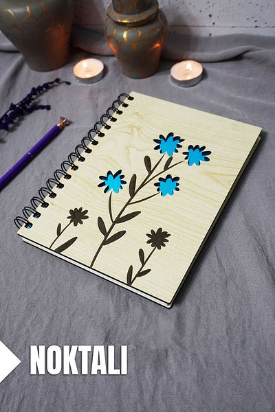 markcat Caiet din lemn cu model floral - Caiet cu puncte - Agenda - Caiet școlar (A5 - 120 coli)
