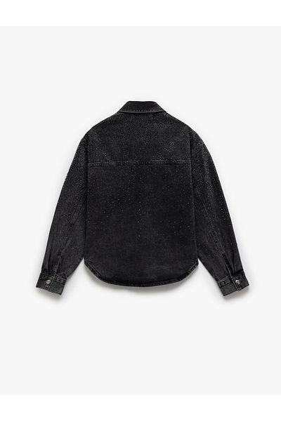 Koton Jachetă de denim cu buzunare din bumbac, cu detaliu în piatră, cu guler clasic, cu nasturi