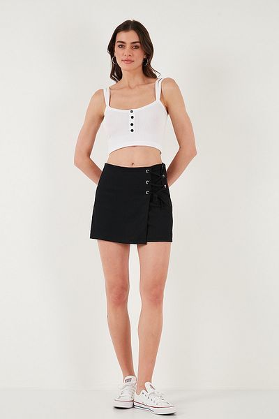 Lela Stretch Tie Slim Fit High Waist Mini Shorts Skirt Shorts Skirt 5865745