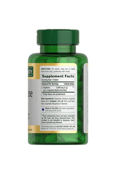 Nature's Bounty L-Arginine 1000mg for Supporting Blood Flow and Vascular Function – Non-GMO, Gluten Free, 50 Tablets