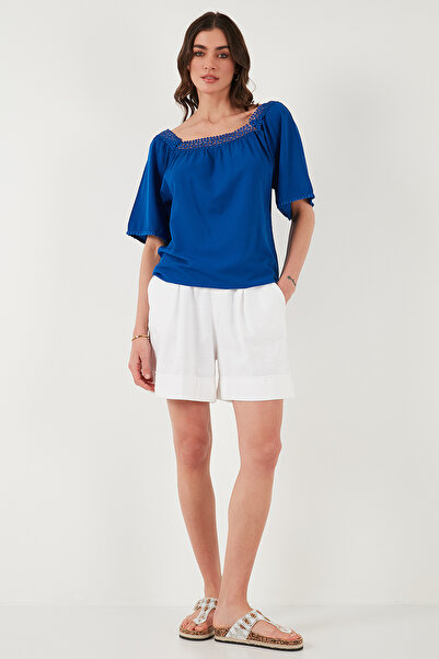 Lela Laced Regular Fit Square Neck Blouse Bluz 5869003