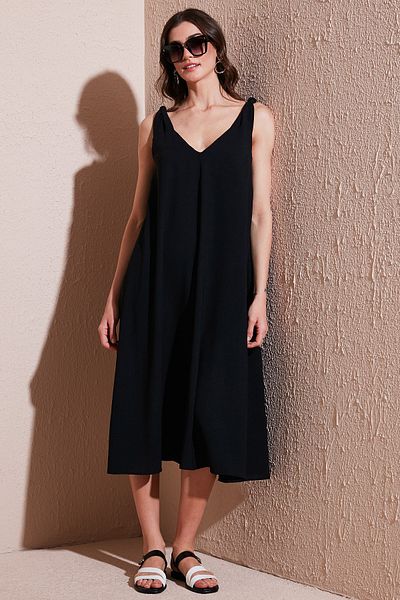 Lela Oversize Fit V-Neck Midi Length Basic Dress Dress 6788688