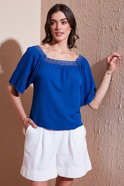 Lela Laced Regular Fit Square Neck Blouse Bluz 5869003