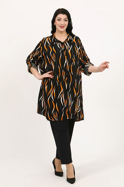 By Alba Collection Women's Brick Patterned Cotton Viscose Large Size Tunic