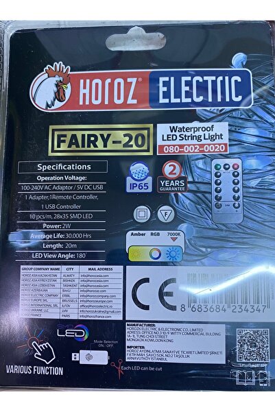 Horoz RGB KUMANDALI LED IŞIK FAIRY-20 WATERPROOF 7000K