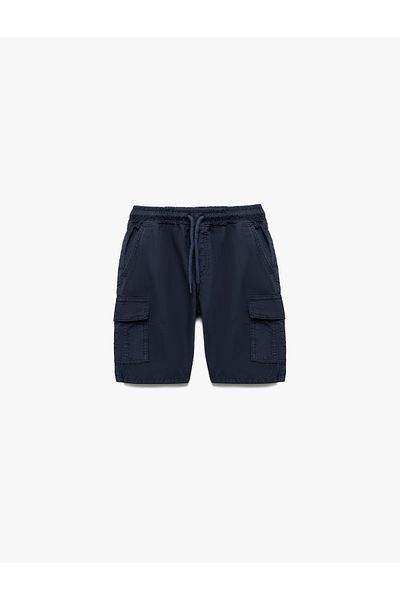 Koton Cotton Basic Parachute Shorts with Lace-Up Waist and Pocket Detail